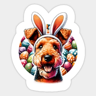 Welsh Terrier with Bunny Ears Welcomes Easter Joy Sticker